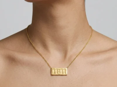 NAMIKA 1111 angel number necklace for women crafted from premium stainless steel with anti tarnish, waterproof and hypoallergenic gold finish, minimalist manifestation jewellery for everyday wear.
