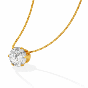 Gold solitaire AD stone pendant necklace with sparkling cubic zirconia on delicate chain