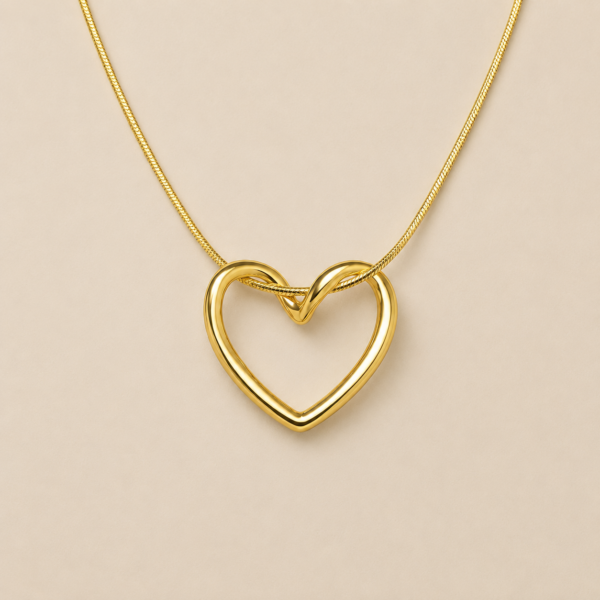 Gold open heart pendant necklace for women by NAMIKA crafted from premium stainless steel with anti tarnish, waterproof and hypoallergenic finish for everyday wear.