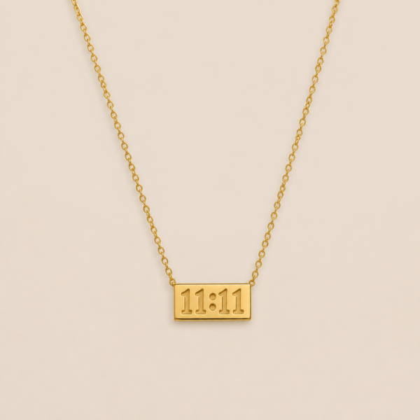 NAMIKA 1111 angel number necklace for women crafted from premium stainless steel with anti tarnish, waterproof and hypoallergenic gold finish, minimalist manifestation jewellery for everyday wear.