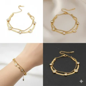 Gold CZ stationed snake chain bracelet for women made from stainless steel with anti-tarnish, waterproof and hypoallergenic finish