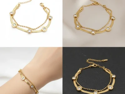 Gold CZ stationed snake chain bracelet for women made from stainless steel with anti-tarnish, waterproof and hypoallergenic finish