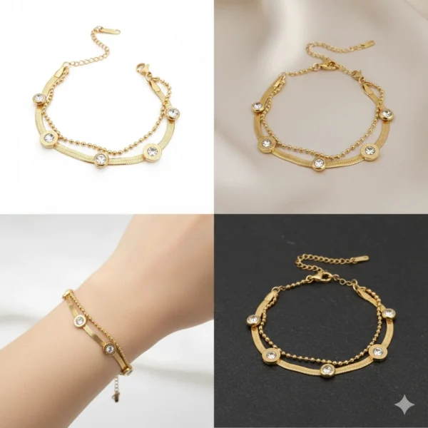 Gold CZ stationed snake chain bracelet for women made from stainless steel with anti-tarnish, waterproof and hypoallergenic finish