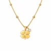Gold clover pendant necklace with crystal accent on delicate chain