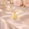 Golden clover pendant necklace in gold finish made from stainless steel, anti-tarnish and waterproof lucky charm necklace for women