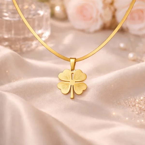 Golden clover pendant necklace in gold finish made from stainless steel, anti-tarnish and waterproof lucky charm necklace for women