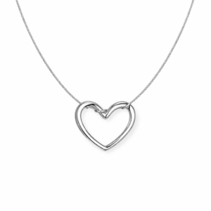 Silver hollow heart pendant necklace on Round snake chain