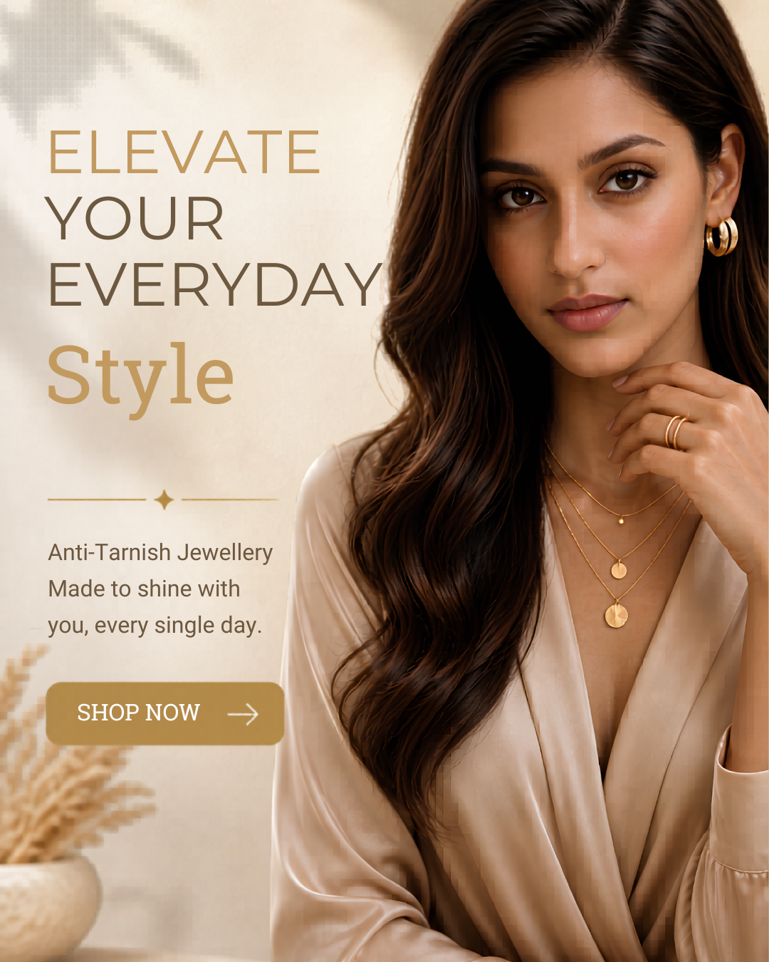 Anti-tarnish gold jewellery for women with layered necklace and earrings everyday wear waterproof jewellery India
